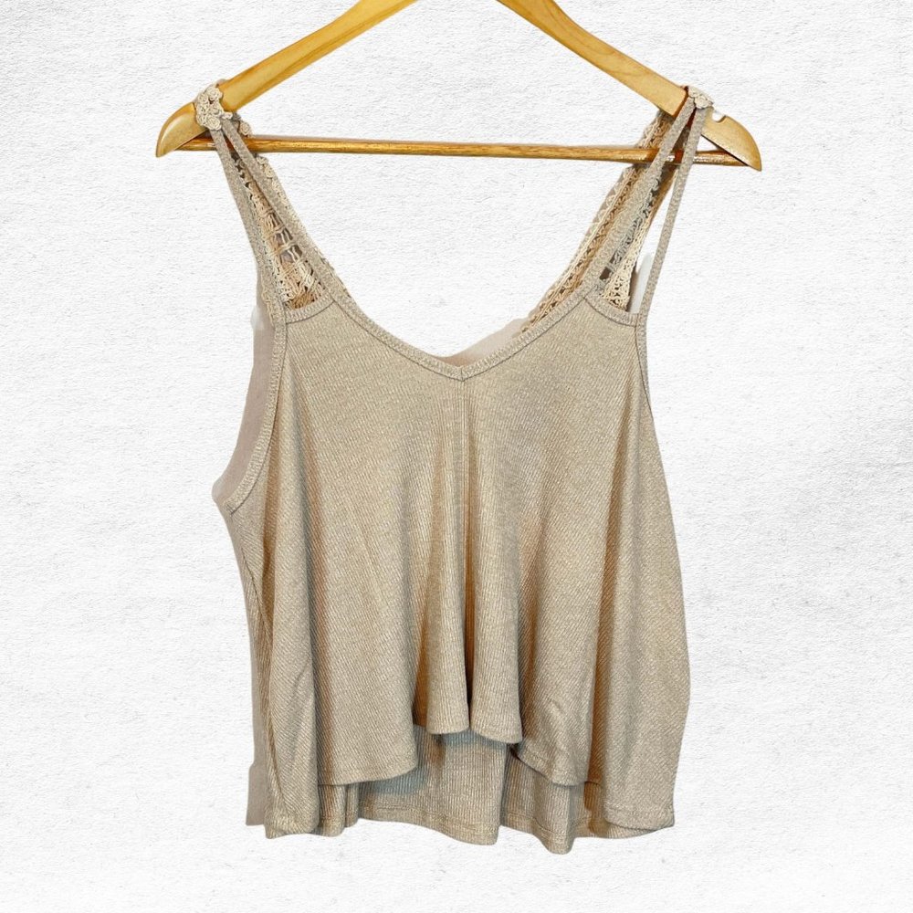 Double Zero Sleeveless Beige Tank Top Lace Detail
